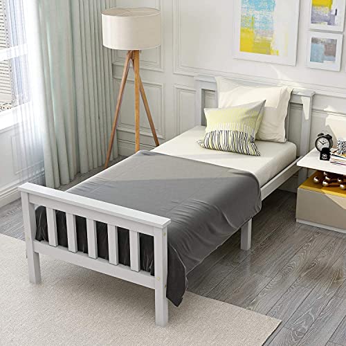 ModernLuxe- Kinderbett Einzelbett Holzbett Bettgestell mit Lattenrost und Kopfteil Massivholzbett Kiefer Gästebett Bett Jugendbett
