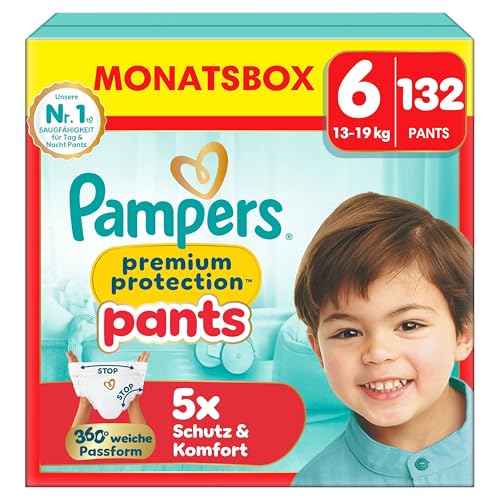 Pampers Premium Protection Pants Größe 6, 132 Windeln, 13kg-19kg, mit 360° Passform und weichen Anti-Auslaufbündchen für unseren besten Komfort und Schutz