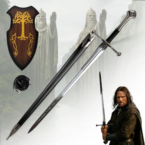 Anduril Schwert von Aragorn, Herr der Ringe | Handgeschmiedet & Scharf | 1050 Stahl | Komplettset mit Scheide, Wandhalterung & Gürtel