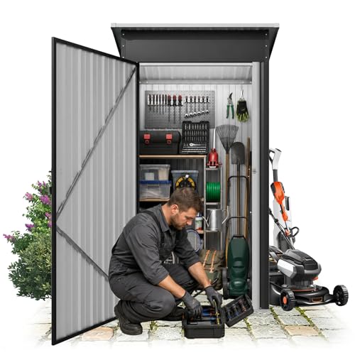 UISEBRT Metall Gerätehaus 1.5 m³ 108x91x185 cm,wetterfester Geräteschuppen mit Schrägdach & Belüftungsöffnungen,abschließbarer Gartenhaus für Gartengeräte, Werkzeuge & Sportartikel,Schwarz
