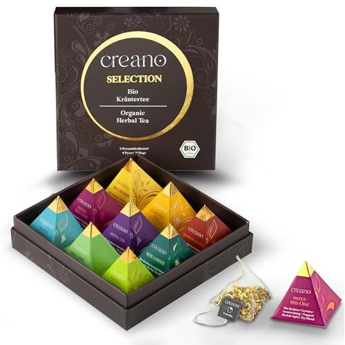Creano Premium Bio Kräutertee Geschenkset „ORGANIC HERBAL TEA“ - 9 Pyramiden-Teebeutel in 9 unterschiedlichen Sorten - 22,5g - NEUHEIT 2024*