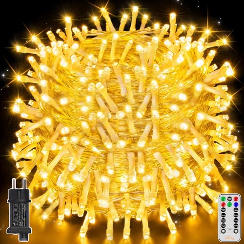 Ollny Lichterkette außen, 80 M 800 Led Lichterkette lang, 8 Modi Lichterketten mit Fernbedienung Timer, IP44 wasserdicht outdoor und innen für Hochzeit Ostern Garten Balkon Warmweiß