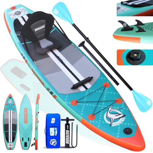 Stand up Paddling Board Aufblasbare SUP Set, Kajak Sitz,330x76x15cm, Tragkraft bis 150Kg, Cam Halterung,Integrierte Kick-Pad, 3 Finnen, Verstellbares Doppel-Paddel, Komplettes Zubehör, Mintgrün