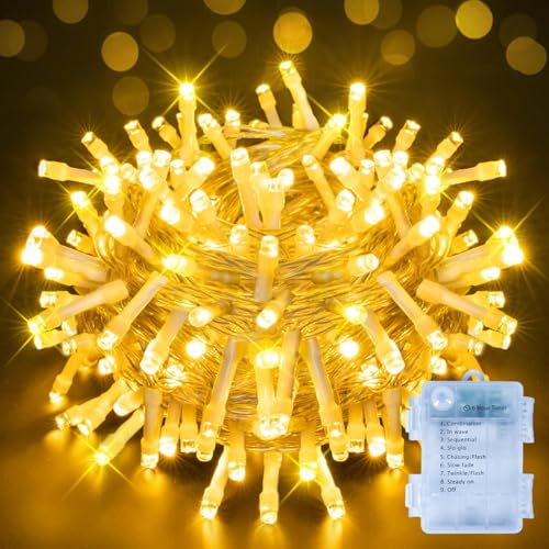 Ollny Lichterkette außen Batterie, 15M 150 LED Lichterkette Weihnachtsbaum innen, wasserdicht Weihnachtsbeleuchtung außen warmweiß für outdoor Balkon Camping Zimmer Party Garten
