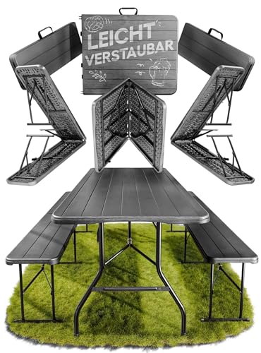 Ondis24 Biertischgarnitur Lisa Campingtisch 2X Bierbank 1x Biertisch Sitzbank klappbar Bierzeltgarnitur 3tlg. einfach transportabel mit Tragetasche (Anthrazit, XL)
