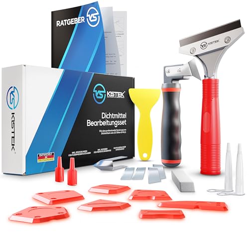 KISTEK® Silikonentferner Set [20-teilig] - Profi Werkzeug zum Silikon entfernen - Silikon Abzieher - Dichtmittel Bearbeitungsset inkl. Silikonfugen Abzieher, Fugenglätter, Fugenmesser & Fugenkratzer