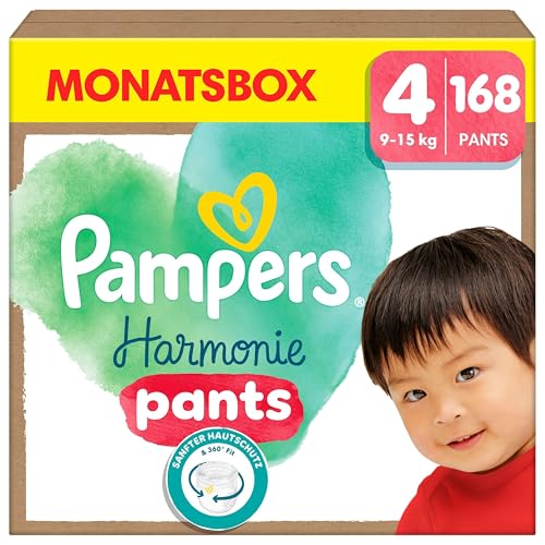 Pampers Harmonie Pants Größe 4, 168 Windeln, 9kg-15kg, sanfter Hautschutz und 360° Komfort-Fit