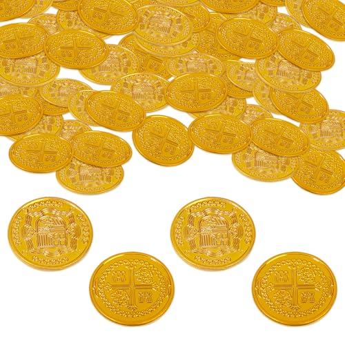 CXNXFD 100 Stück Goldmünzen, Piratenmünzen, Piratenschatzmünzen Kinder, Spielmünzen für Kindergeburtstag, Gastgeschenke, Piraten, Abenteuer, Schatzsuche, Veranstaltungen