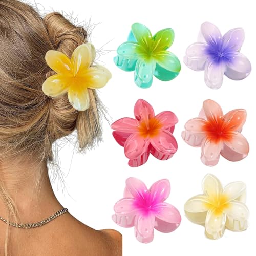 Haarklammer mit Blumen-Motiv für Frauen, adrette Blumen-Haarspange, hawaiianische Plumeria-Haarspange, Hawaii-Haarschmuck für dickes Haar, Geschenke für Frauen, Teenager, Mädchen, 6 Stück