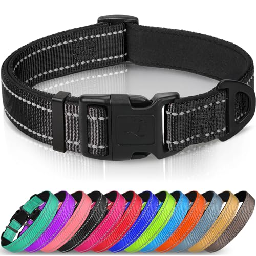 Joytale Halsband Hund, Gepolstertes Hundehalsband Breit aus Neopren Nylon Hundehalsband Verstellbar für Kleine Hunde, Weich und Reflektierend Hundehalsbänder, S, Schwarz