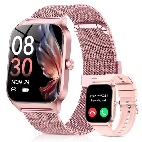 Smartwatch Damen mit Telefonfunktion,1.85'' HD Fitnessuhr,Smart Watch for Women mit 200+ Sportmodi,Fitness Tracker mit Herzfrequenz,SpO2,Schrittzähler & Schlafmonitor, IP68 für iOS Android-Roségold