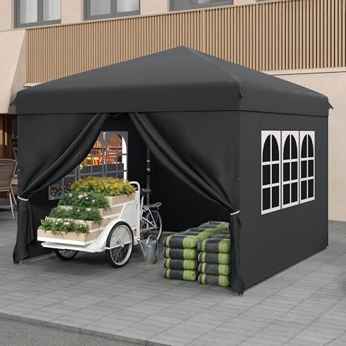 YITAHOME Pop up Pavillon 3x3m mit 4 Seitenteilen,Faltbar Gartenzelt Partyzelt,Camping Pavillon Anti-UV50 Höhenverstellbaren für Outdoor Hochzeit Garten Camping Party,schwarz