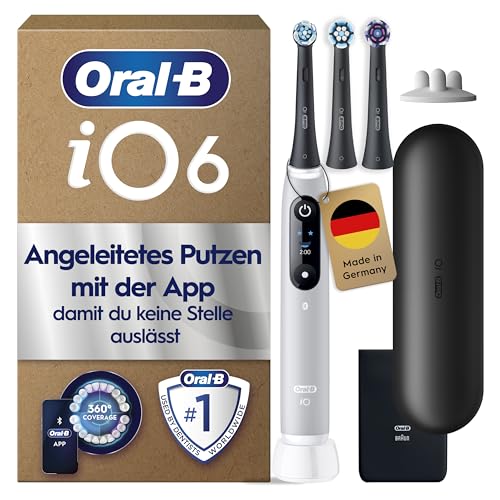 Oral-B iO Series 6 Elektrische Zahnbürste — Electric Toothbrush, Inkl. 3 Aufsteckbürsten und Reise-Etui — 5 Putzmodi für Zahnpflege, Zahnbürste Elektrisch, Designed by Braun, Grau