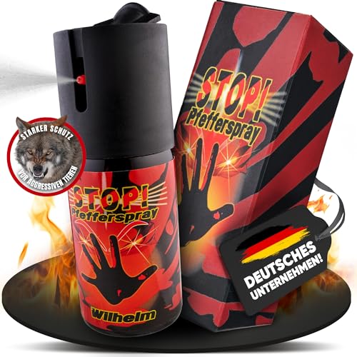 1 x Wilhelm Pfefferspray 40 ml Tierabwehr Selbstverteidigung CS Gas KO Spray hochdosiert (ca. 2 Mio. Scoville) effektives Verteidigungsspray