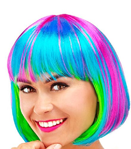 Folat 26692 Other Perücke Bobfrisur Regenbogenfarben, Damen, Multicolored, One size fits most adults