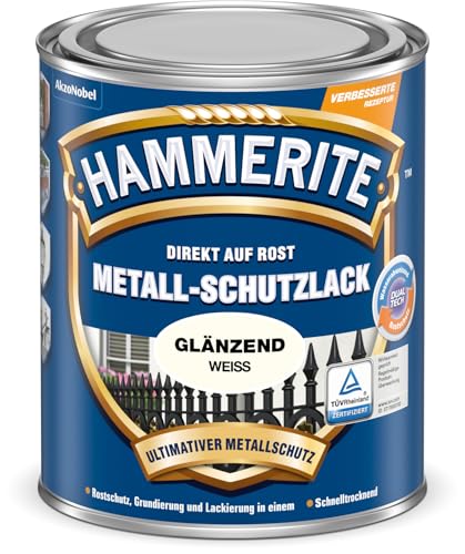 Hammerite Metallschutzlack Glänzend, 3in1- Rostschutz, Weiß, 250 ml