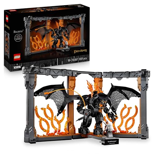 LEGO Icons Der Herr der Ringe: Balrog Bücherstütze - DIY Bücherregal Deko mit Gandalf dem Grauen Minifigur & Drachenfigur - Sammlerstück & Geschenk für Fans - 10367
