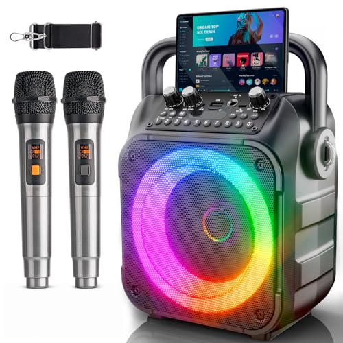 Karaoke Maschine mit 2 kabellosen Mikrofonen, [Neueste] Karaoke Anlage für Erwachsene und Kinder, tragbare Karaoke Box Bluetooth Lautsprecher, TV-kompatibel, PA Lautsprecher für Party und Geburtstag