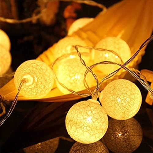 LED Lichterkette Baumwollkugeln mit Stecker, 3,8m 20er Cotton Ball Lichterketten Kugeln Nachtlicht für Weihnachten, Hochzeit, Party, Zimmer, Wohnheim, Innen Deko.