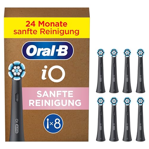 Oral-B iO Sanfte Reinigung — ORIGINAL Aufsteckbürsten für Elektrische Oral-B iO Zahnbürsten — Bürstenköpfe, Zahnbürstenaufsatz, Ersatzbürsten für empfindliches Zahnfleisch — Schwarz, 8 Stück