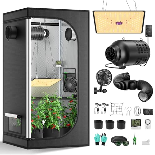 MINENICE Growzelt Komplettset mit M1000 LED Vollspektrum Grow Lampe 60x60x140cm Grow Tent 4