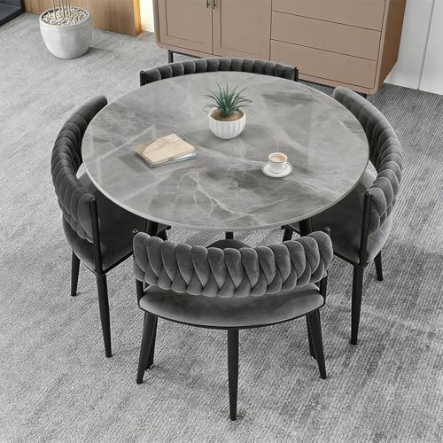 Runder Esstisch mit 4 Stühlen - Moderne 5-teiliges Esszimmer Set 90cm