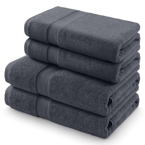 Homaxy 4er-Pack Handtücher Set aus 100% Baumwolle, 500 g/m² Weich & Saugstark, Waschbar bis 60°C - 2 Badetücher 70x140 cm & 2 Handtücher 50x100 cm, Anthrazit