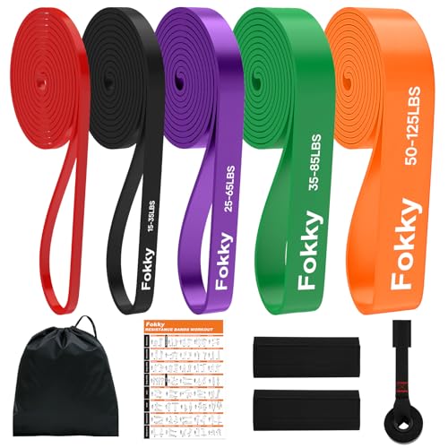 Fokky Fitnessbänder Widerstandsbänder - 5er Set, Resistance Bands mit Türanker & Schutzpads, Gymnastikband Klimmzug Bänder für Muskelaufbau, Kraftraining und Bodybuilding