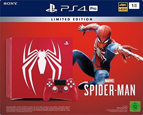 PlayStation 4 Pro - Konsole (1TB) Limited Edition Marvel's Spider-Man Bundle inkl. 1 DualShock 4 Controller, rot