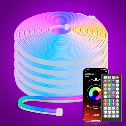 Macchiatto LED-Streifen, Neonfarben, 10 m, DIY LED-Streifen mit App/Fernbedienung, Musiksynchronisation, Neon-Licht, für Schlafzimmer, Gaming, wasserdicht, für Innenbereich, Außenbereich,