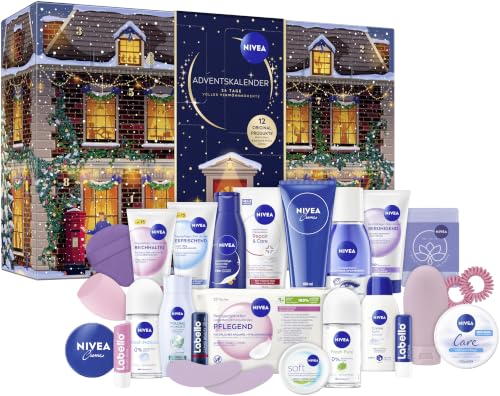 NIVEA Adventskalender für Frauen, Edition 2026 | Geschenk für Frauen mit 24 Artikeln für Haut-, Lippen- und Haarpflege und gemütliche Momente