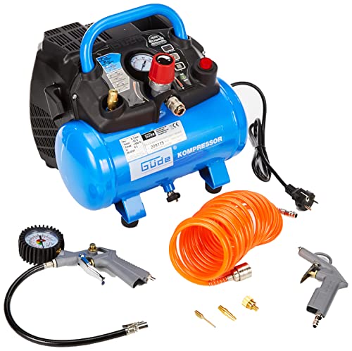 Güde Kompressor Airpower 190/08/6 (ölfrei, max. Druck 8 bar, Kessel 6 l, 1100 W, eff. Liefermenge 145 l/min, Druckminderer/Manometer/Kondensatablassschraube, inkl. 6-tlg. Zubehör, Testnote SEHR GUT)
