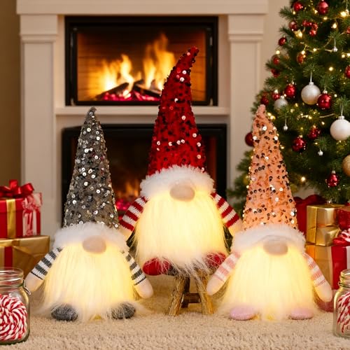 ACAREY Weihnachtsdeko 3 Stück Weihnachten Deko Wichtel mit LED Licht Weihnachtswichtel Plüsch Wichtel Figuren Mit LED Wichtel Zubehör Weihnachten Figure Für Weihnachtsdeko Innen