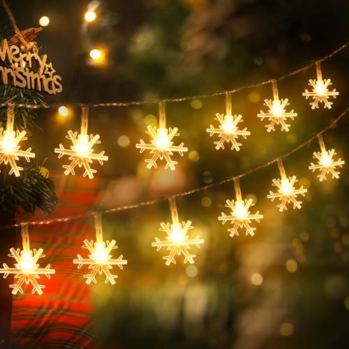 CNMTCCO Lichterketten Schneeflocken, 6m mit 40 LEDs Fairy Lights, Batteriebetriebene, Weihnachtsdeko Innen Außen, Schöne Dekoration für Weihnachten, Valentinstag, Hochzeiten und Partys, Warmweiß