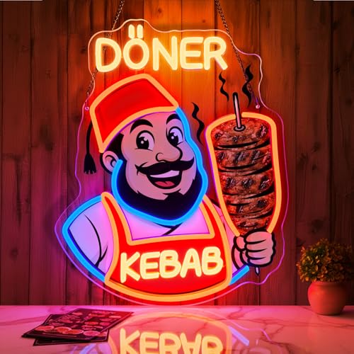 GGAQQ Döner Kebab Neon schild für Fenster, LED Neonlicht Hängeschild USB-Betrieb mit dimmbarem Schalter für Türkischer Kebab-Laden Dönerbude Dönerladen