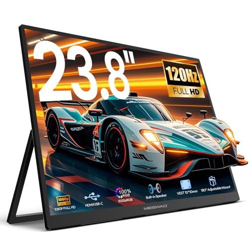 MESWAO Portable Monitor 23,8 Zoll (ca. 24 Zoll) 120Hz FHD IPS, 100% sRGB USB-C HDMI Plug & Play, Der große, tragbare Desktop-Bildschirm für Home Office, Gaming & IT, 180° Verstellbarer Standfuß, VESA