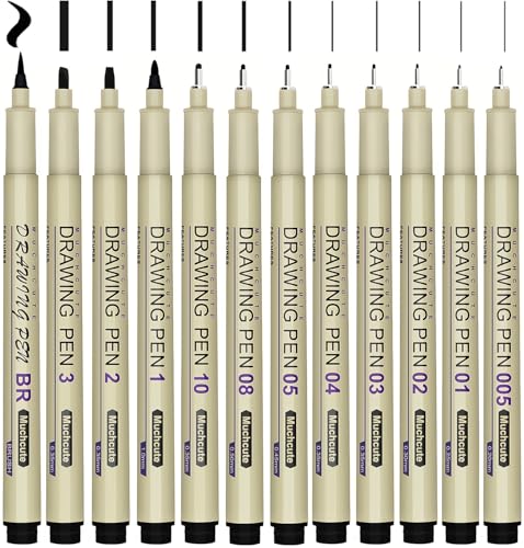 Micron Fineliner Schwarz Stifte Tuschestifte: 12 Schwarzer Set Zentangle Zeichenstifte Manga Zeichnen Lernen Wasserfest Fine Pigment Liner Drawing Supplies Art Supplies Technisches Comic Anime Malen