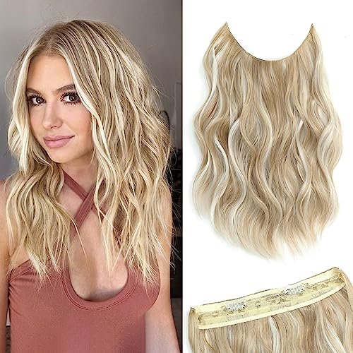 Ms Taj Invisible Secret Wire Extensions 30cm,Sandy Blond Kurz Haarverlängerungen mit Einstellbarer Größe Clips Synthetische lockige Haarteile für Frauen