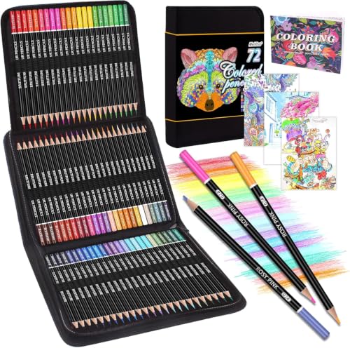 Melifluo 72 Buntstifte Set, Buntstifte 1 Malbuch,Tragbarer Premium-Reißverschlusstasche. Bundstifteset Perfekt für Erwachsene und Künstler zum Skizzieren, Schattieren und Kritzeln