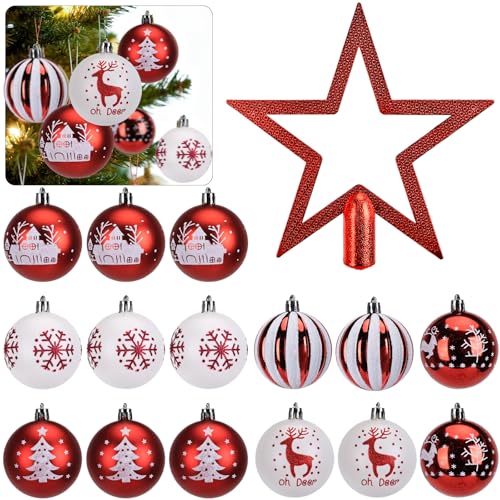 16-TLG. Set Weihnachtskugeln 6cm Kunststoff Glänzende Christbaumkugeln in klassischen Festfarben Wiederverwendbarer Christbaumschmuck mit Aufhängebändern Robuste Weihnachtsdeko