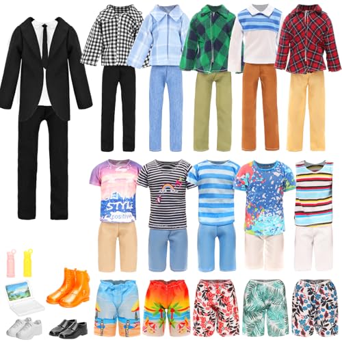 Miunana 14 Kleidung für Jungen Puppen = Anzug Freizeitbekleidung Kleidung Hosen Badehose Outfits Schuhe Laptop Zubehör für Puppen
