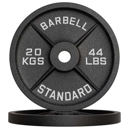 Gusseisen Hantelscheiben Set, 10kg, 15kg, 20kg Hantel Set für 50mm Olympia Gewichte Hantel Bar, Metall Hantelscheiben für Gewichtheben und Hip Thrust, Hantelscheiben für Home Gym (2 x 20 kg)