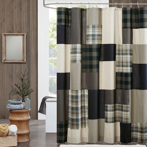 Woolrich Winter Hills Duschvorhang aus Baumwolle, kariert, für Badezimmer, 183 x 183 cm, Hellbraun