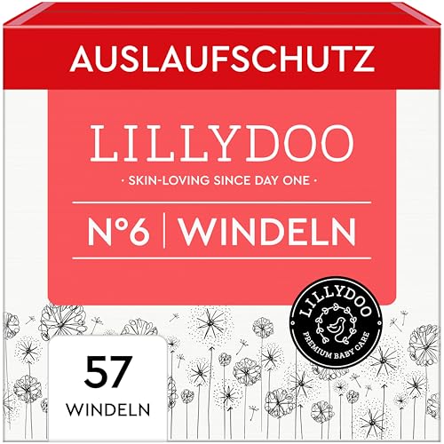 LILLYDOO hautfreundliche Baby Windeln - Größe 6 (13+ kg),Halbmonatsbox (57 Stück), Sicherer Auslaufschutz, Weich, Parfümfrei, Ohne Lotionen & Farbstoffe für empfindliche Haut, Dermatologisch getestet