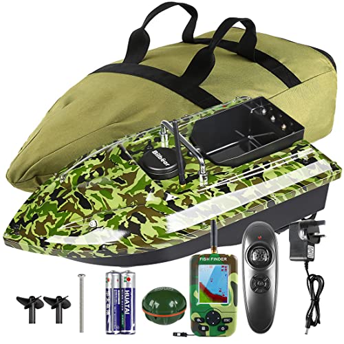 Bilbear 500m Futterboot RC Boot Köderboot Fernbedienung Fischköderboot 1,5kg Laden Doppelmotor Fischfinder mit Sonarsensor Karpfenangeln Angler Geschenke für Männer (Tarnung Boot mit Fischfinder)
