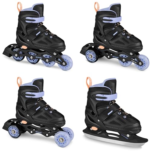 SPOKEY Quattro Set 4in1 Inliner/Rollschuhe/Triskates/Schlittschuhe VERSTELLBAR | für Kinder und Jugendliche | Inlineskates umbaubar zu Rollschuhe | Größen: 30-33, 34-37, 38-41