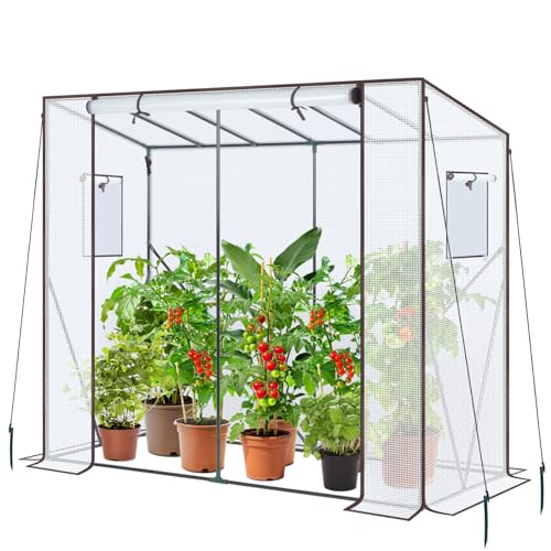 Ohuhu Gewächshaus Tomatengewächshaus für Pflanzen 200x77x170 cm | Stabil & Winterfest | UV Stabilisierte | Begehbares Foliengewächshaus Tomatenhaus mit PE-Abdeckung für Garten & Balkon