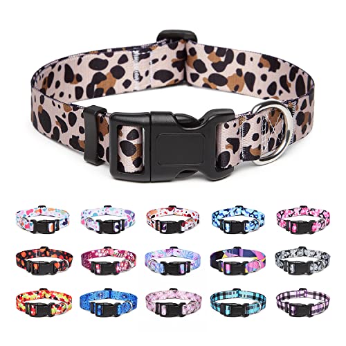 Suredoo Hundehalsband Verstellbares, Weich & Komfort Nylon Hunde Halsband für Kleine Mittlere Große Hunde Welpen Katzen (S, Leopard)