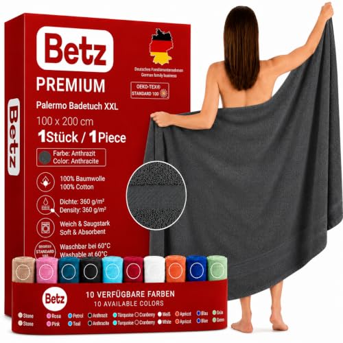 Betz Badetuch XXL 100x200 cm 100% Baumwolle – Weiches Frottee Saunatuch & Strandtuch – Pflegeleicht & saugstark – Palermo Serie – Farbe Anthrazit Grau