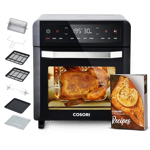COSORI Heißluftfritteuse 12L, 11 Mutifunktionen, Dörren, Gären Funktion, Duale Heizung, Sichtfenster, Airfryer XXL, Heißluftofen, Minibackofen, Rezeptbuch, 7 Zubehör, 220℃